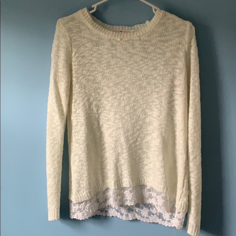 Cream colored Sweater with Lace Bottom